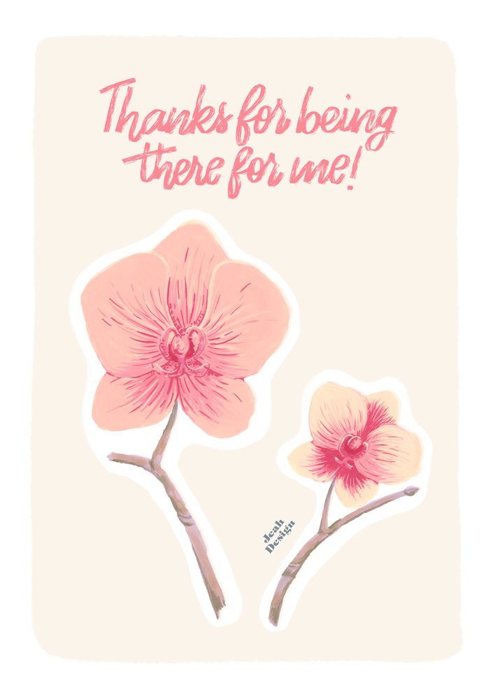 Greeting card with hand-painted orchids and text 