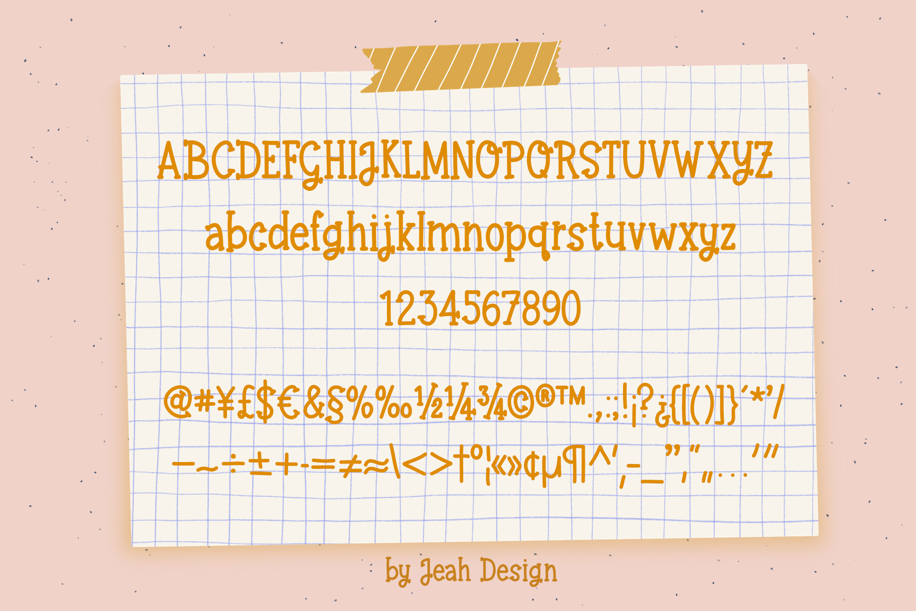 The alphabet and a list of special characters for a typeface called Punch Needle.