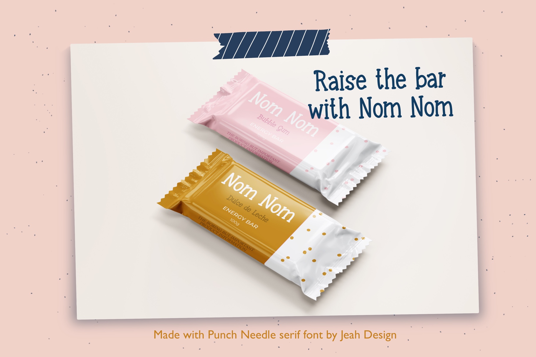 Mockup of two energy bars that display the Punch Needle serif font.