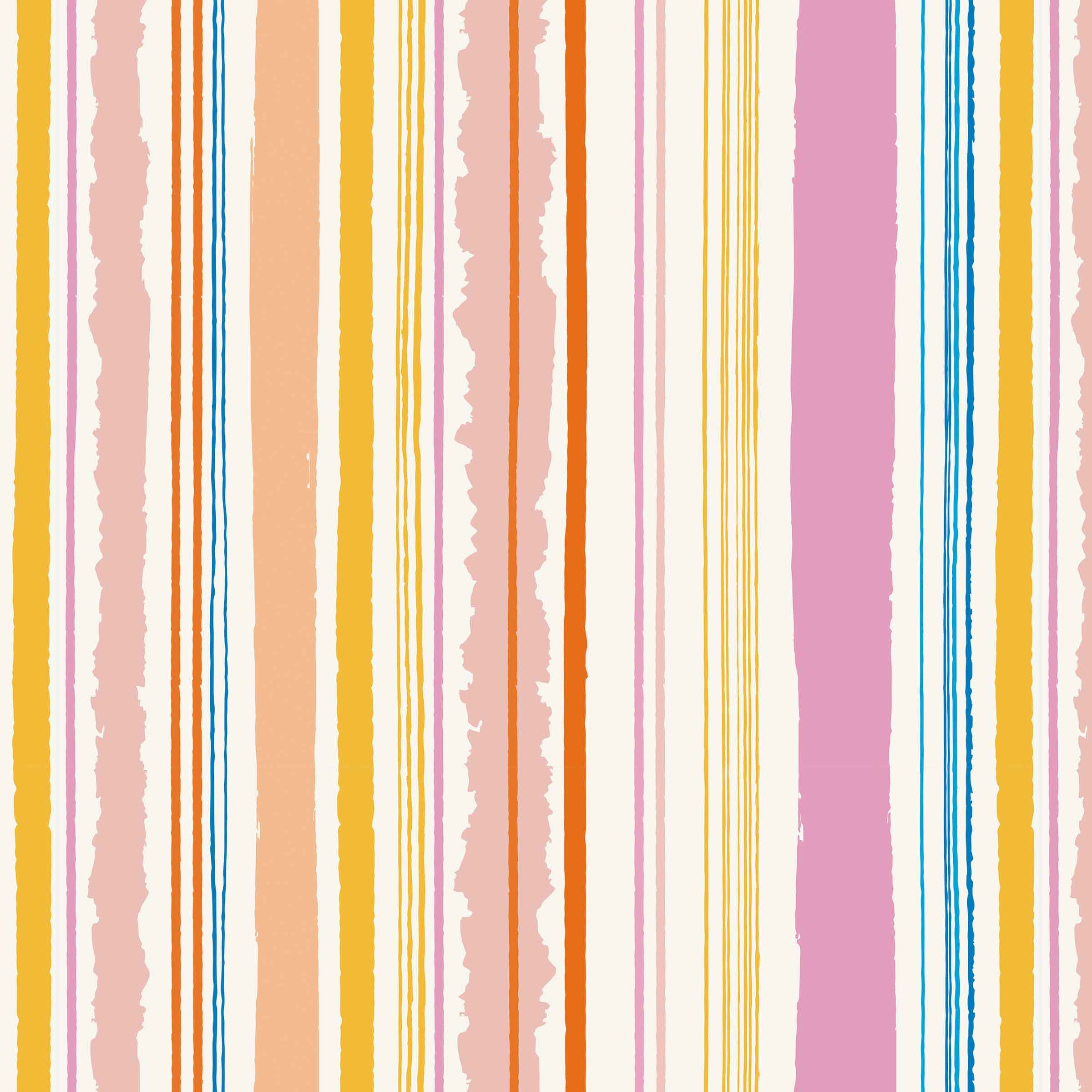 Repeat pattern with variegated stripes in pastel pinks, oranges and yellows and a couple of blue highlights.